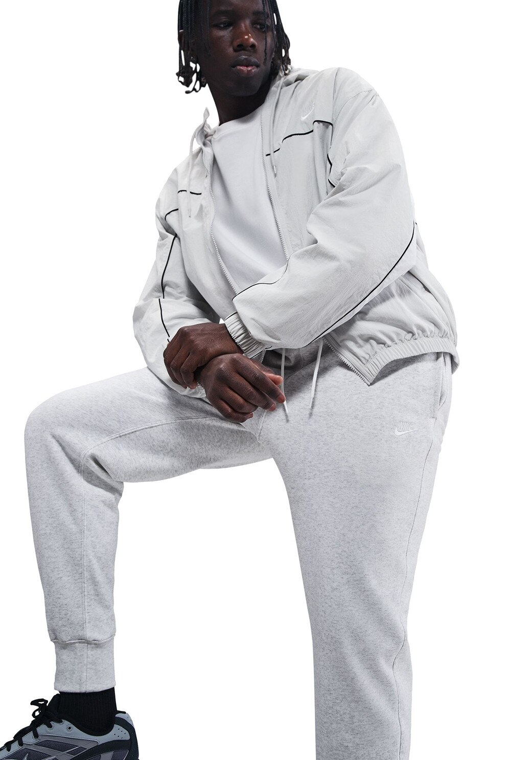 Nike, Pantaloni de trening din amestec de bumbac cu logo, Gri antracit, L
