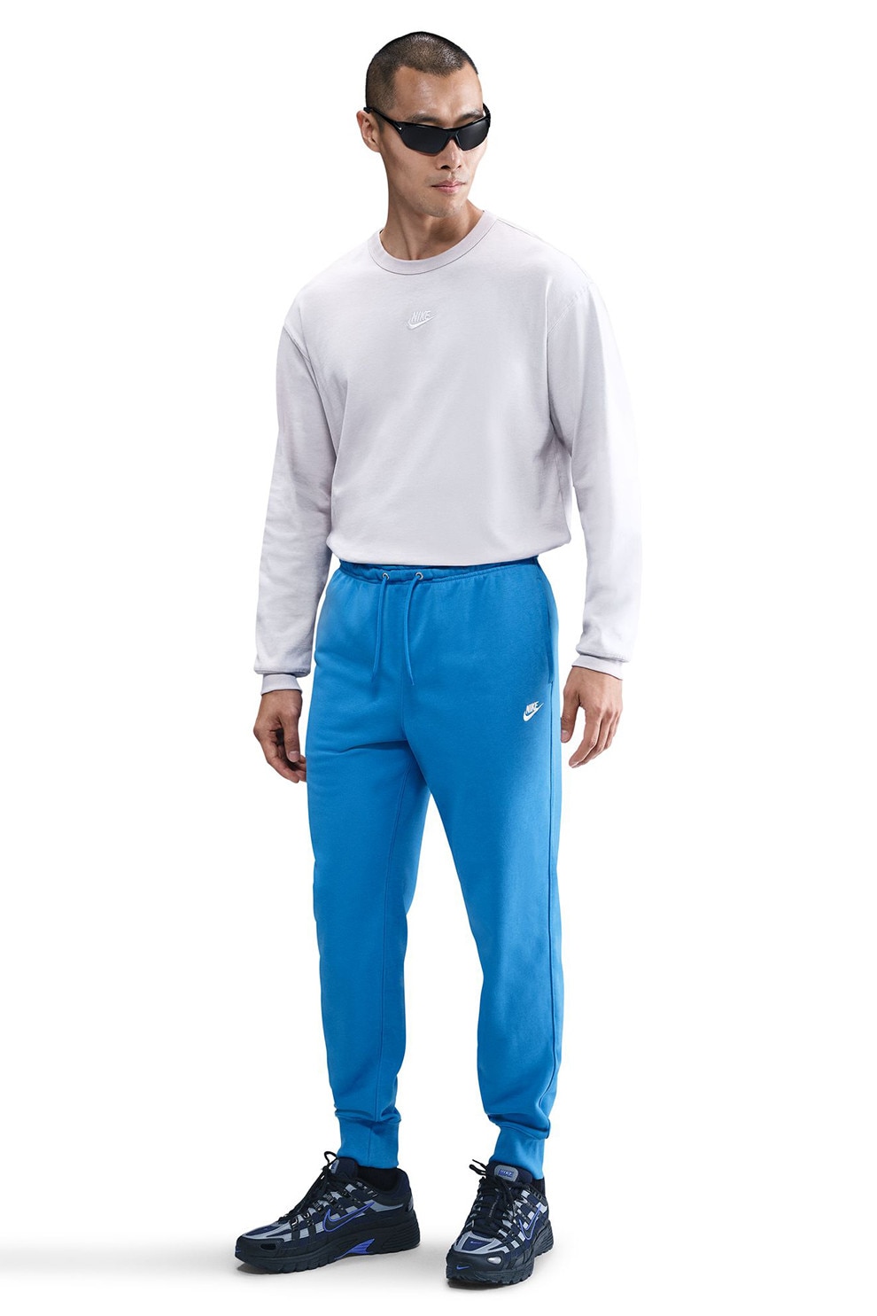 Nike, Pantaloni de trening din amestec de bumbac cu logo, Albastru royal, M