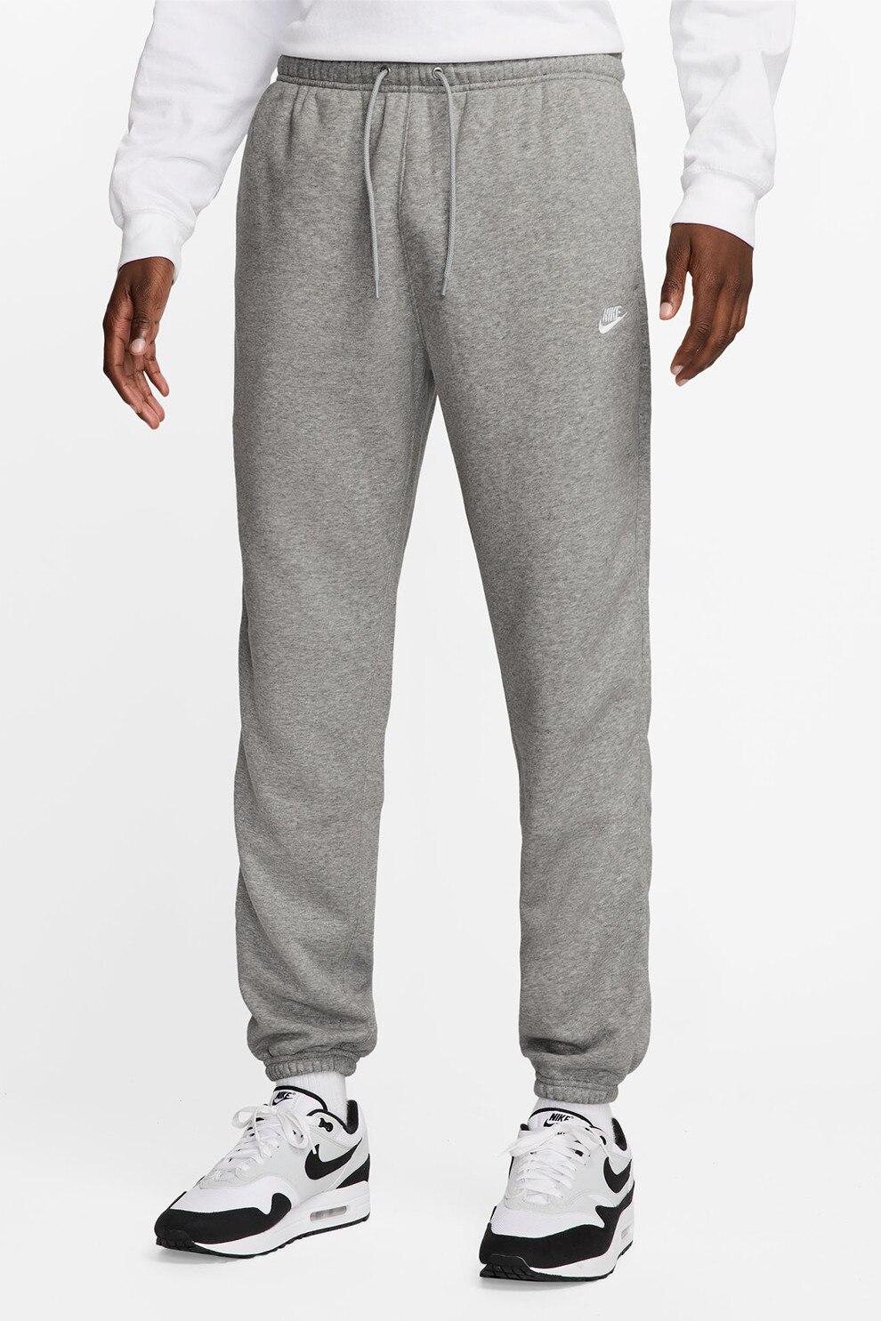 Nike, Pantaloni de trening cu buzunare laterale, snur, model uni, Gri melange, L