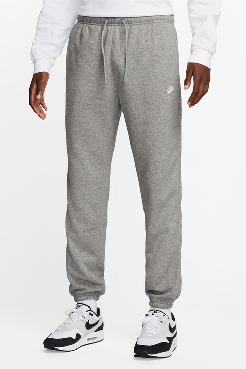 Nike, Pantaloni de trening cu buzunare laterale, snur, model uni, Gri melange