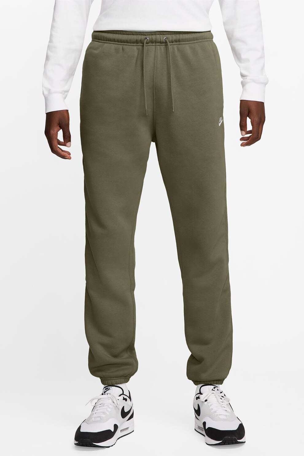 Nike, Pantaloni de trening cu buzunare laterale, snur, model uni, Verde masliniu, 2XL
