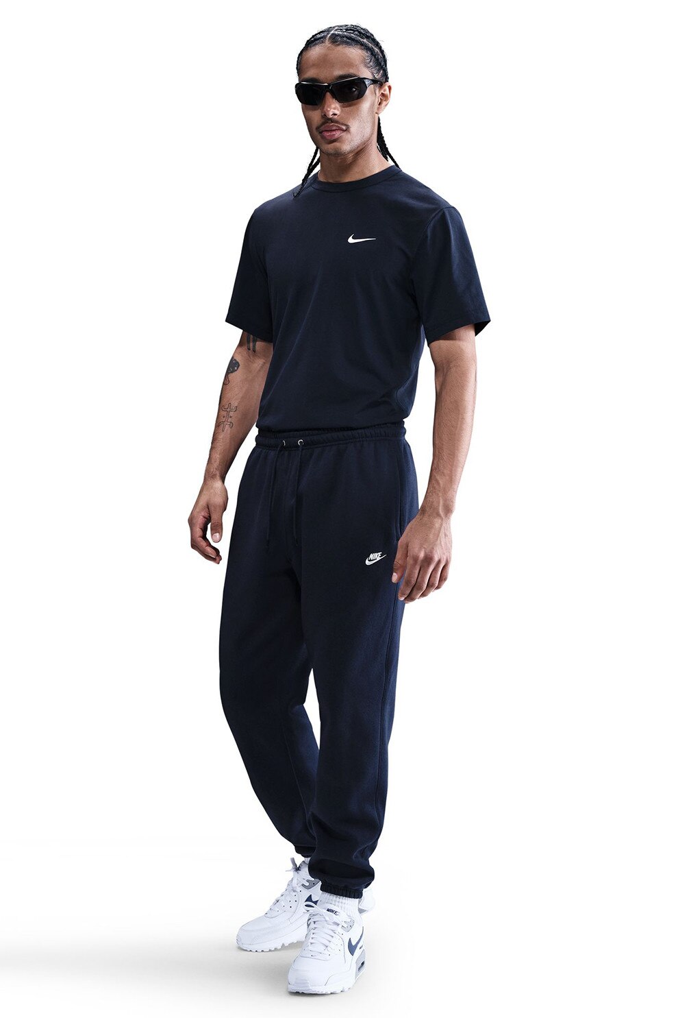 Nike, Pantaloni de trening cu buzunare laterale, snur, model uni, Bleumarin, M