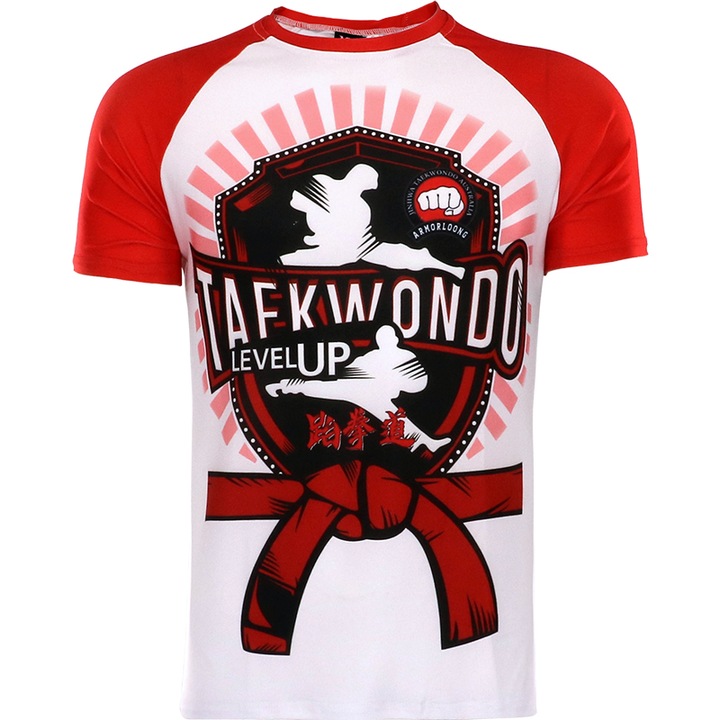 Tricou sport Taekwondo, elastic, poliester, pentru fete, Rosu