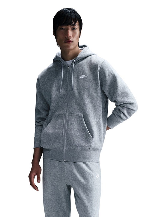 Nike, Худи Club с цип и лого, Сив меланж