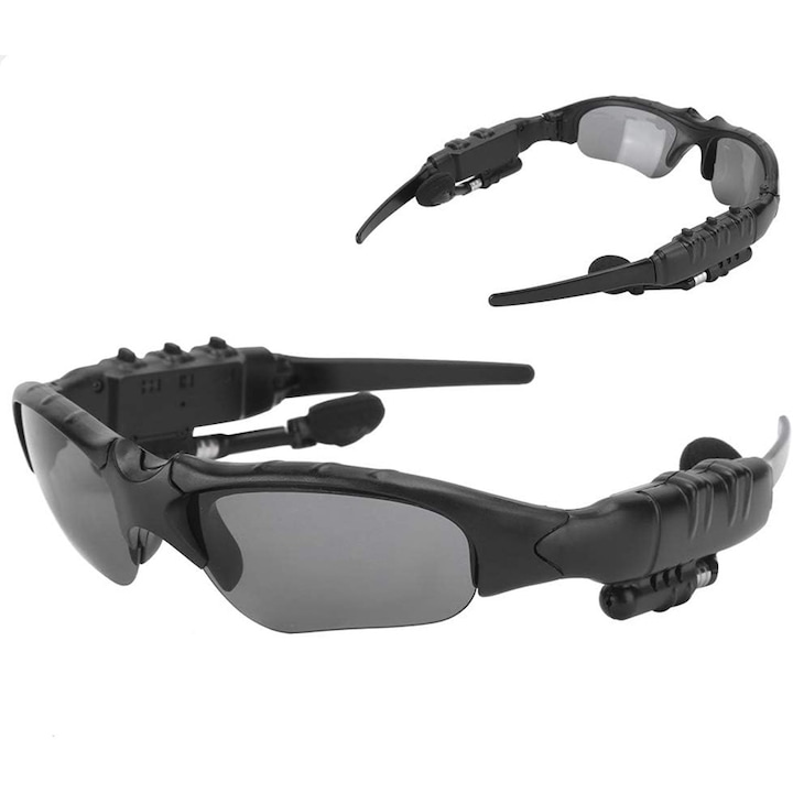 AeroTune Vision – Ochelari Smart, Conexiune Bluetooth 5.0, Inteligenti, Preluare Apeluri, Unisex, HandsFree, Toc Inclus, Wireless, Microfon Integrat, Potrivit pentru Activitati in Aer Liber, UV-400, Negru