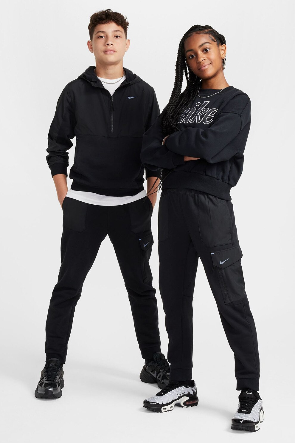 Nike, Pantaloni sport vargo cu snur in talie, Negru, 122-128 CM