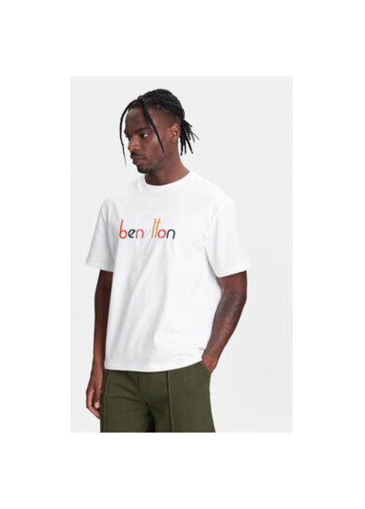 Tricou barbati United Colors Of Benetton, 3MI6U109O, Bumbac organic, Alb, Alb