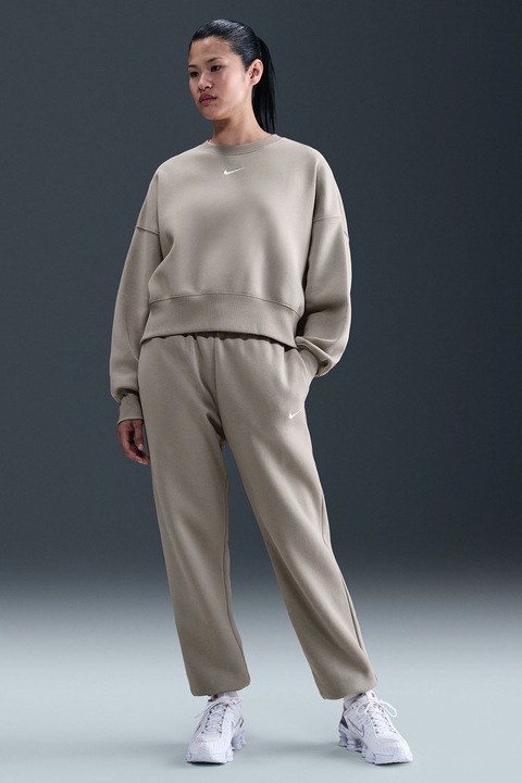 Nike, Спортен панталон Phoenix с висока талия, Сиво-бежов, L