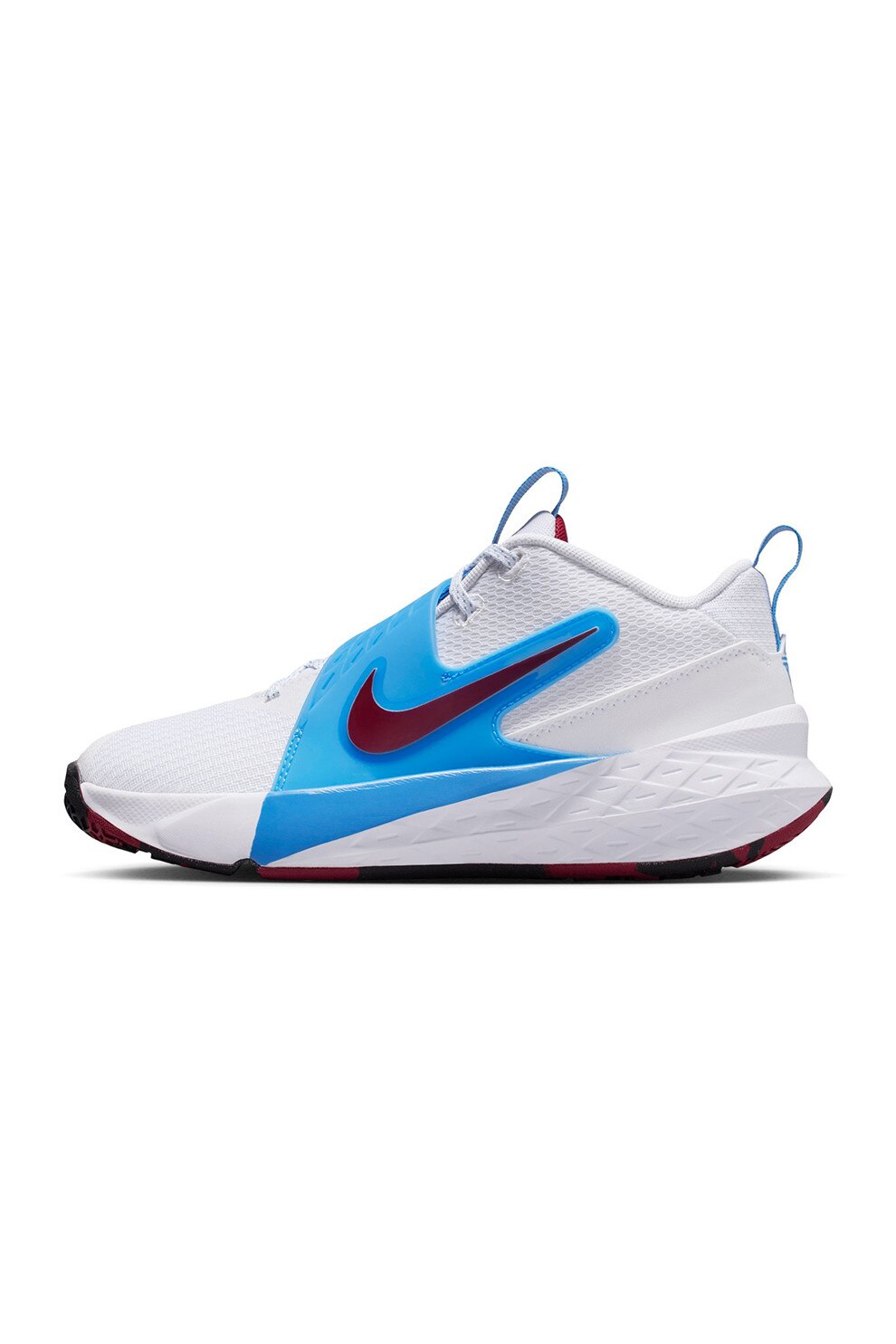 Nike, Pantofi Team Hustle D 12 pentru baschet, Alb murdar, Albastru, Violet pruna, 37.5 EU