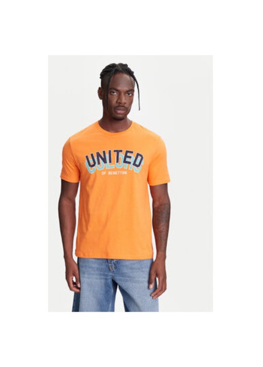 Tricou barbati United Colors Of Benetton, 3I1XU1096, Bumbac, Portocaliu, Portocaliu