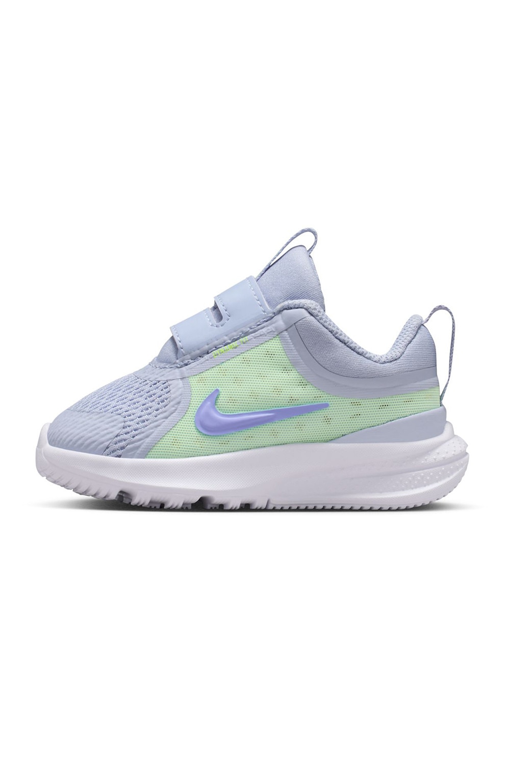 Nike, Pantofi Star Runner 5 din material textil cu velcro, pentru alergare, Albastru glaciar, Verde lime, 19.5 EU