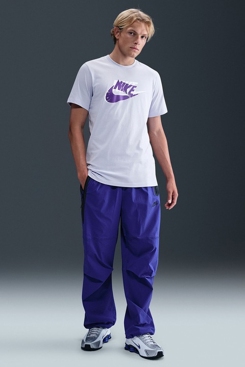 Nike, Tricou din bumbac cu imprimeu logo, Violet/Alb optic