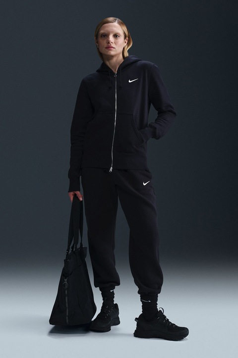 Nike, Hanorac cu logo si fermoar, Negru, XS