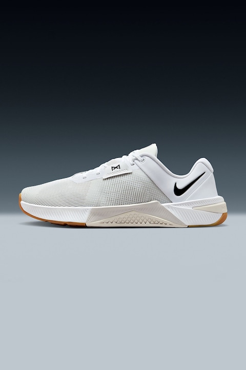 Nike, Pantofi sport Metcon 10 din piele ecologica cu logo, Negru/Alb murdar