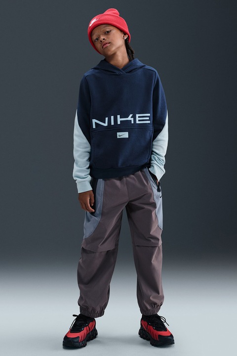 Nike, Multisport kapucnis pulóver kenguruzsebbel, Sötétkék/Törtfehér