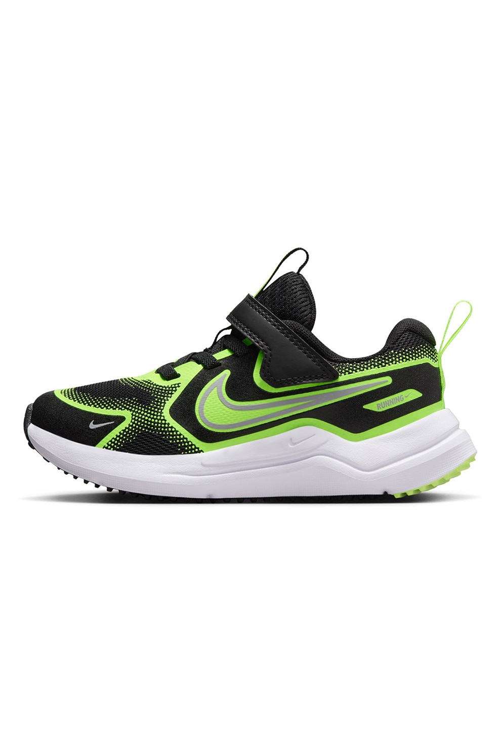 Nike, Pantofi Cosmic cu velcro, pentru alergare, Negru stins, Verde lime, 32 EU