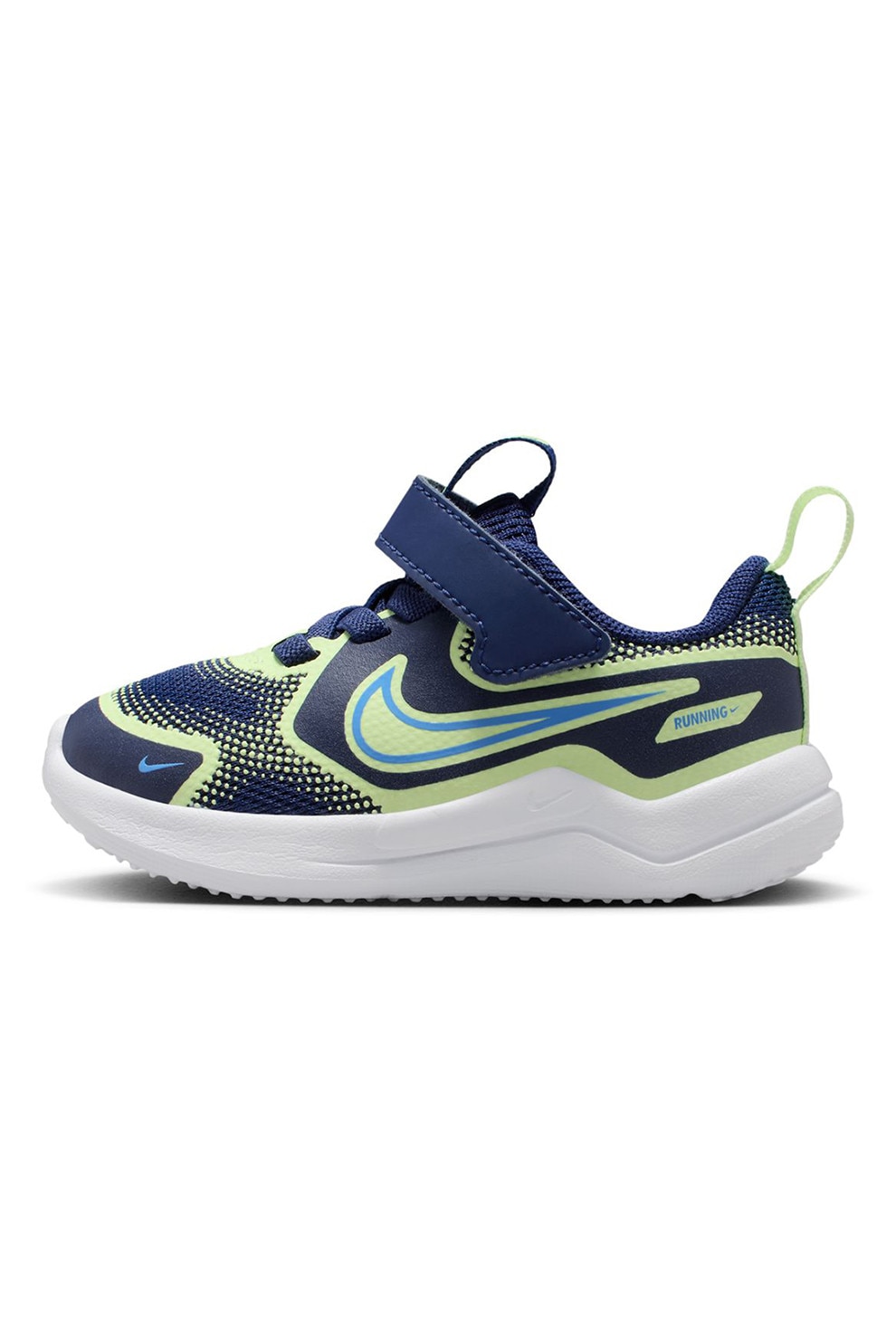 Nike, Pantofi Cosmic Runner din plasa cu inchidere velcro, Bleumarin, Verde fistic, 21 EU