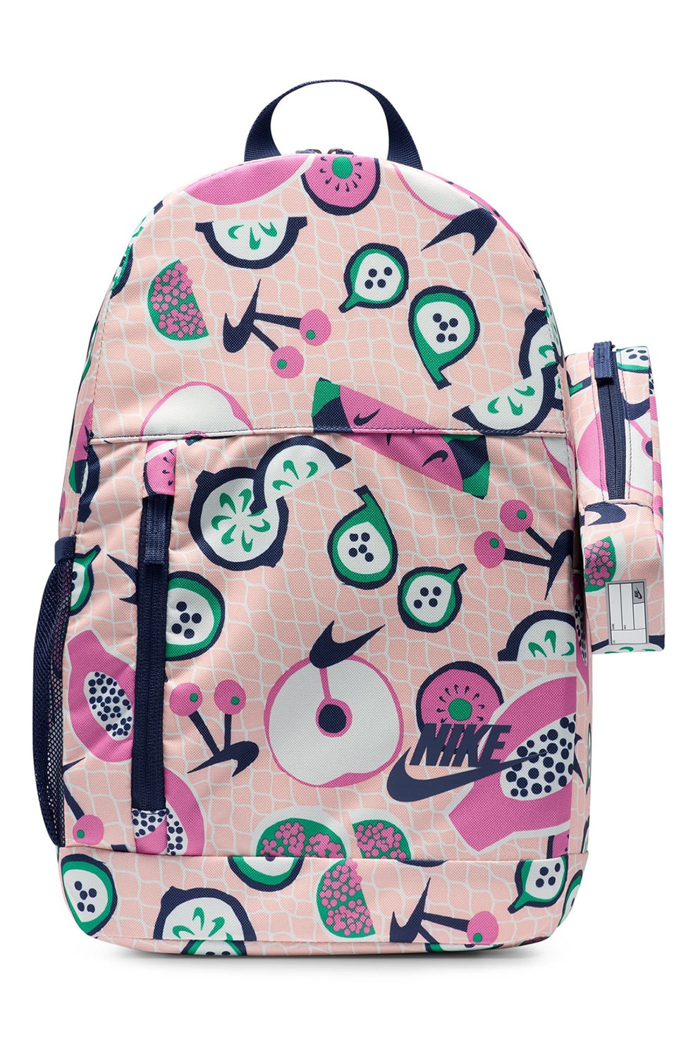 Nike, Rucsac cu penar detasabil si model, Negru, Roz deschis
