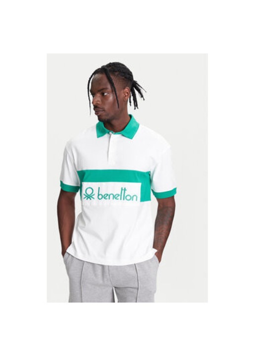 Tricou polo barbati United Colors Of Benetton, 3MCYU301U, Bumbac, L INTL, Alb