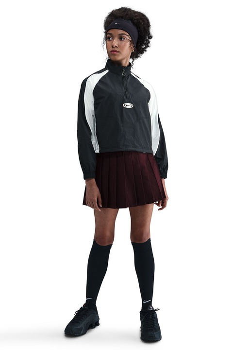 Nike, Jacheta cu maneci raglan si fermoar scurt, Alb/Gri antracit