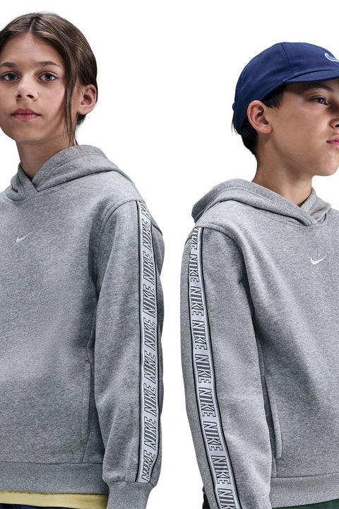 Nike, Худи с лого, Бял/Светло сив