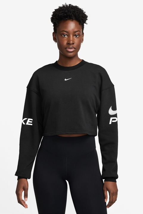 Nike, Къс фитнес суитшърт, Бял/Антрацитно сиво