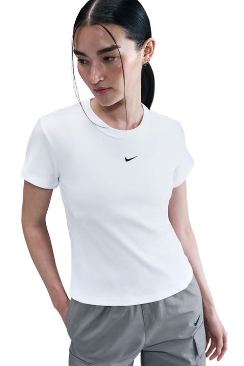 Nike, Tricou slim fit striat, Alb optic