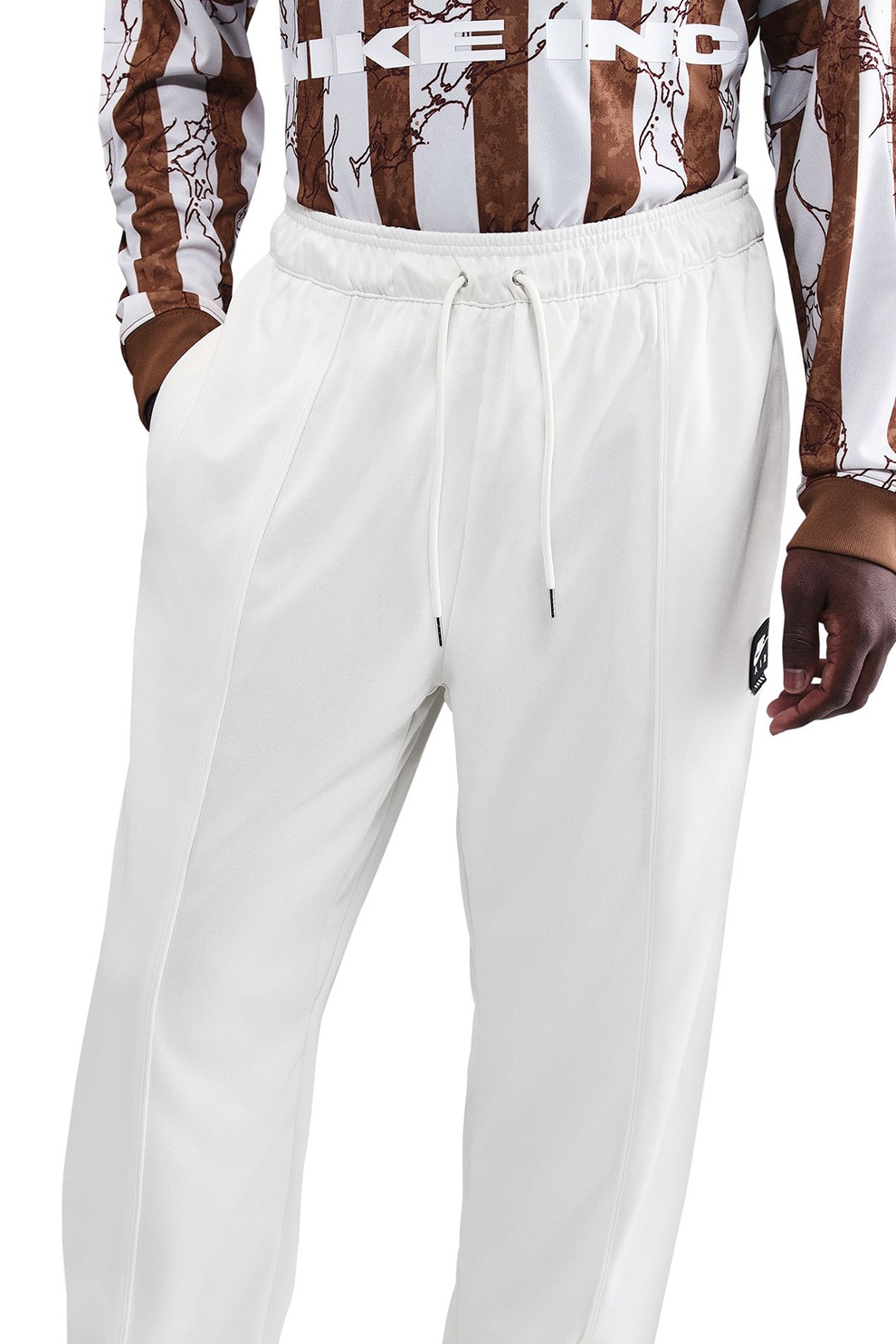 Nike, Pantaloni de trening cu croiala dreapta si snur de ajustare Air, Alb optic, M