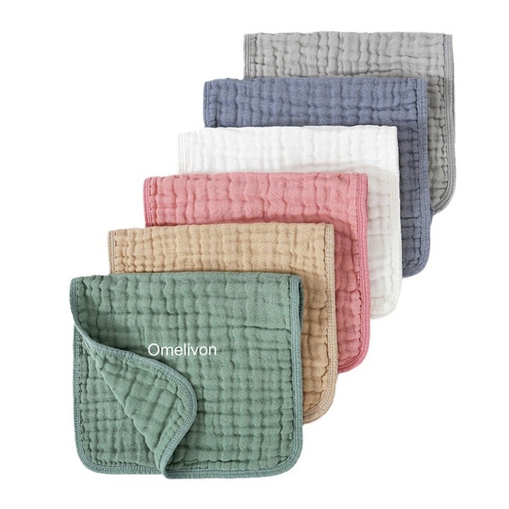 Set 6 lavete muselina Omelivon, bumbac, multicolor, 50x25cm, absorbante