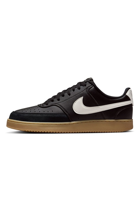 Nike, Pantofi sport low-cut Court Vision cu garnituri din piele, Negru/Maro deschis