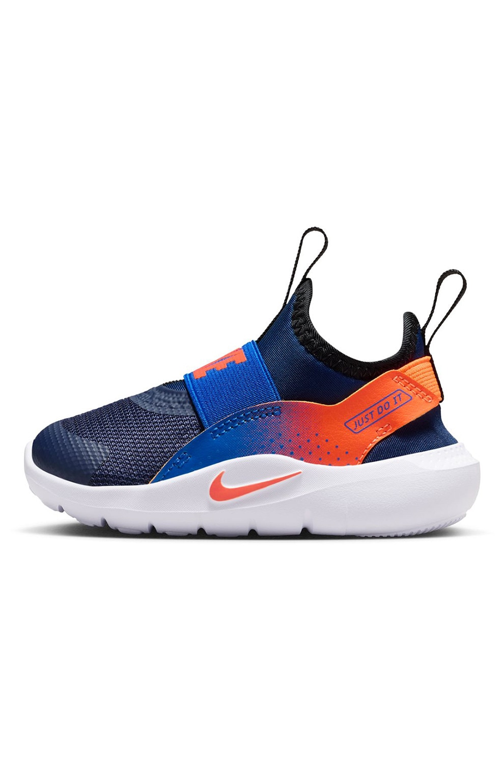 Nike, Pantofi slip-on Flex Runner 4 cu detaliu logo pentru alergare, Portocaliu, Bleumarin, 21 EU