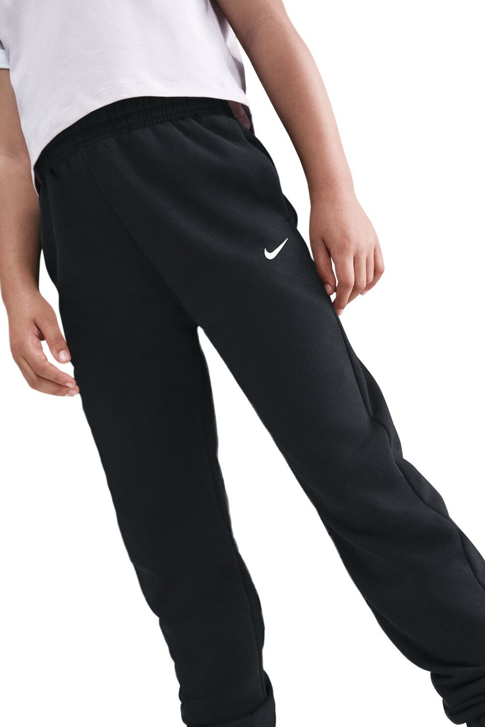 Nike, Pantaloni de trening regular fit din amestec de bumbac Trend, Alb, Negru, 137-146 CM