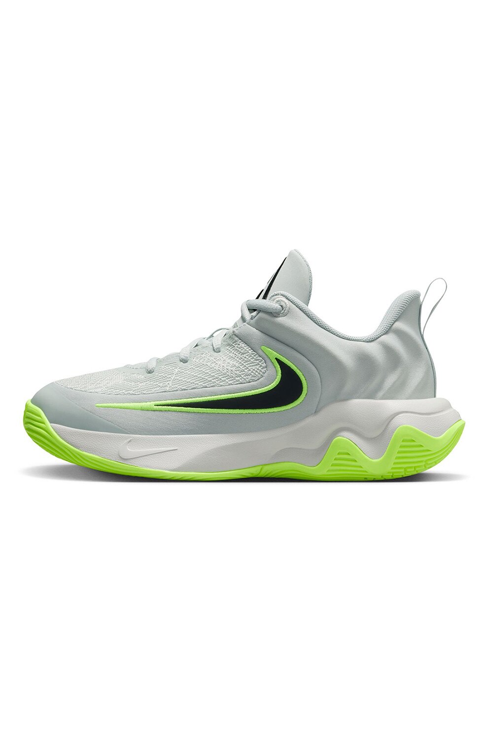 Nike, Pantofi Giannis Immortality 4 pentru baschet, Gri deschis, Verde lime, 37.5 EU