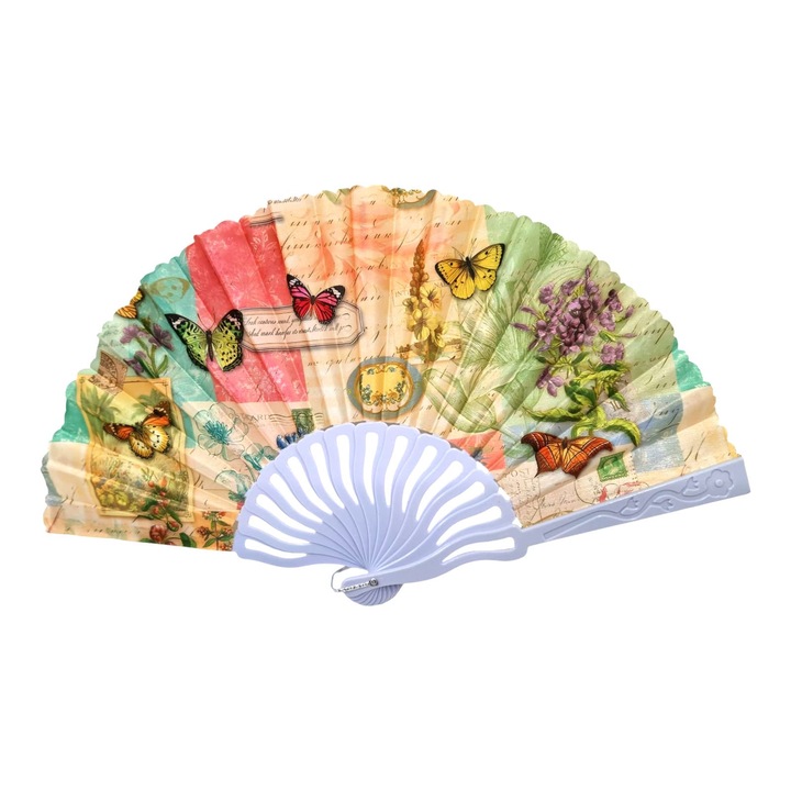 12 darabos műanyag és szövet legyező készlet, összecsukható, pillangómintás