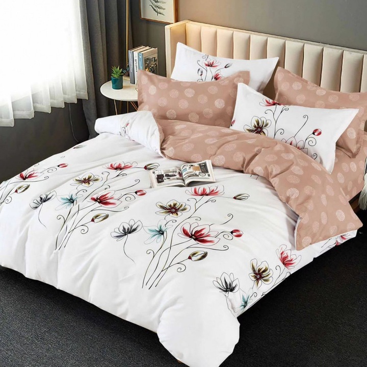 Set lenjerie de Pat din Finet 6 Piese, F14, Floral, Multicolor