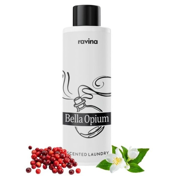 Parfum pentru rufe Bella Opium, esenta concentrata cu miros intens si persistent, aroma orientala inspirata de Black Opium, 200 ml, pana la 40 spalari