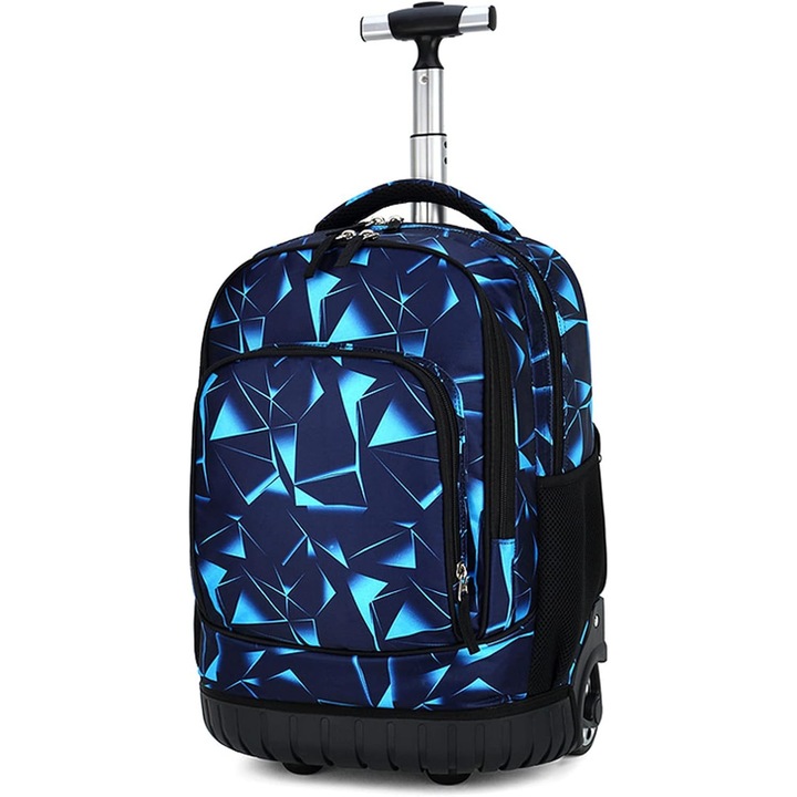 Ghiozdan troler multifunctional copii Giftry® – 2-in-1 rucsac cu roti silentioase, maner telescopic, impermeabil, 48 x 31 x 21 cm, ideal scoala si calatorii, Albastru