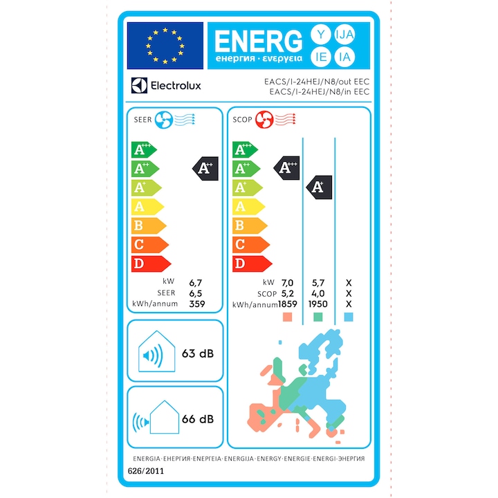 Aparat de aer conditionat Electrolux EACS/I-24HEJ, 24000BTU, Clasa A++/A+++, Inverter, Incalzire, R32, 4-way swing, Air Flow, WiFi, Valve Cover, Tricolor filter, Silver ION filter, Cold Plasma, Heating Belt, I Feel