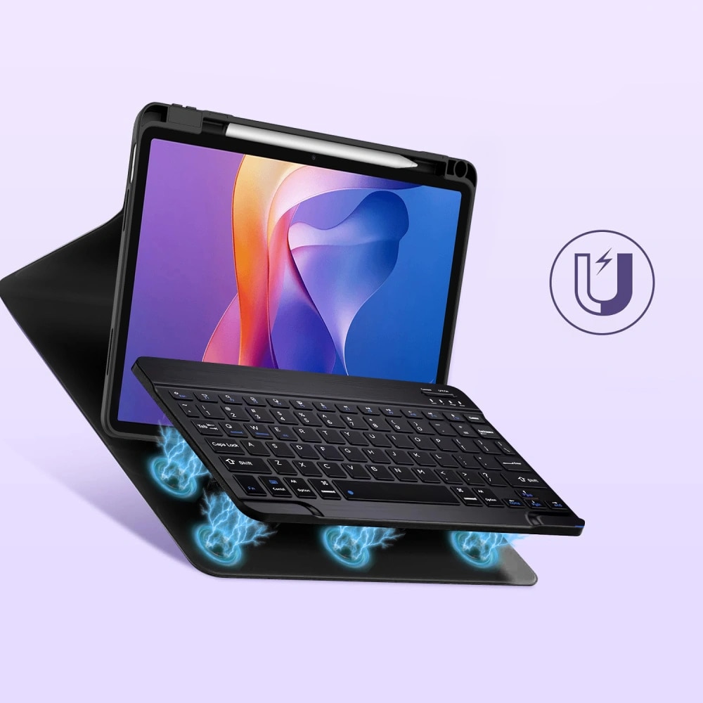 Husa pentru Xiaomi Redmi Pad 2 11 inch 2025 cu tastatura iluminata wireless detasabila RGB 7 lights, Bluetooth, USB Type-C, functie stand si slot stylus, negru