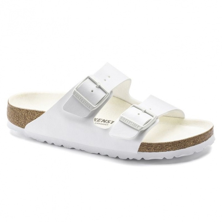 Slapi Birkenstock Arizona, pentru picioare late, alb, piele ecologica