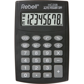 Calculator de buzunar, 8 digits, 98 x 65 x 9 mm, Rebell HC208 - negru Calculator de buzunar, 8 digits, 98 x 65 x 9 mm, Rebell HC208 - negru
