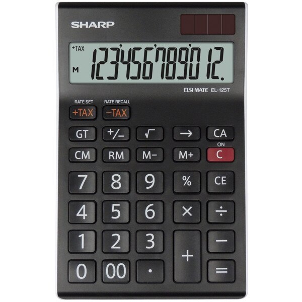 Calculator de birou, 12 digits, 176 x 112 x 13 mm, SHARP EL-125TWH - negru/alb