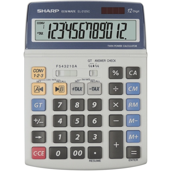 Calculator de birou SHARP 12 digits, 195 x 140 x 23 mm, dual power, gri