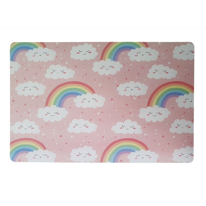 Set 2 bucati, Suport Farfurie cu Model "Curcubeu", 43.5x28.5cm, Roz / Multicolor