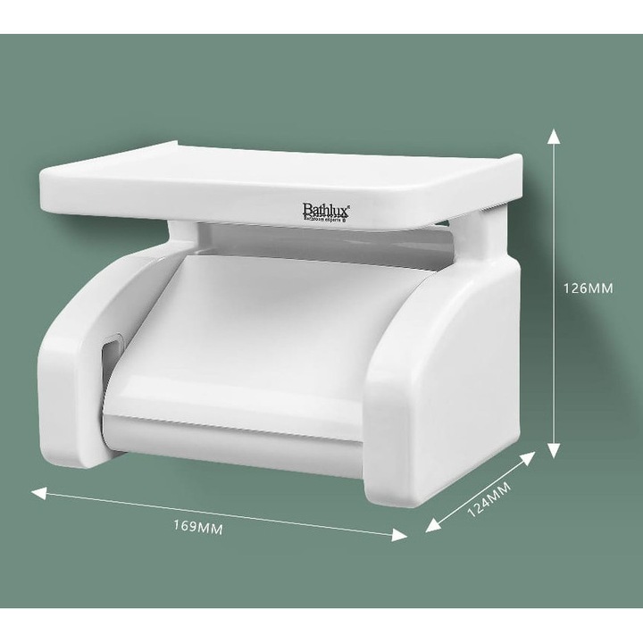 Suport pentru hârtie igienică BATHLUX, cu ventuze și suport pentru telefon, 10x15cm