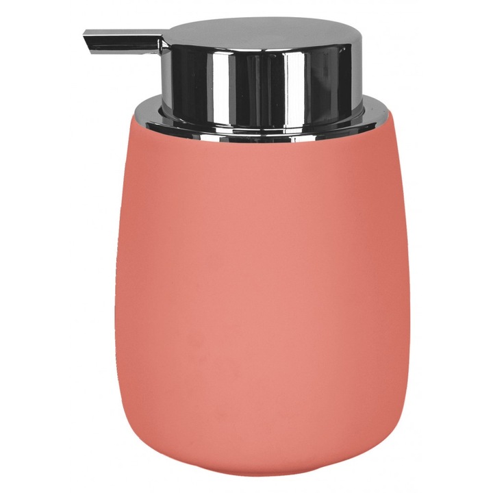 Dozator sapun lichid, ceramica cu invelis cauciucat, corai, capacitate 280ml