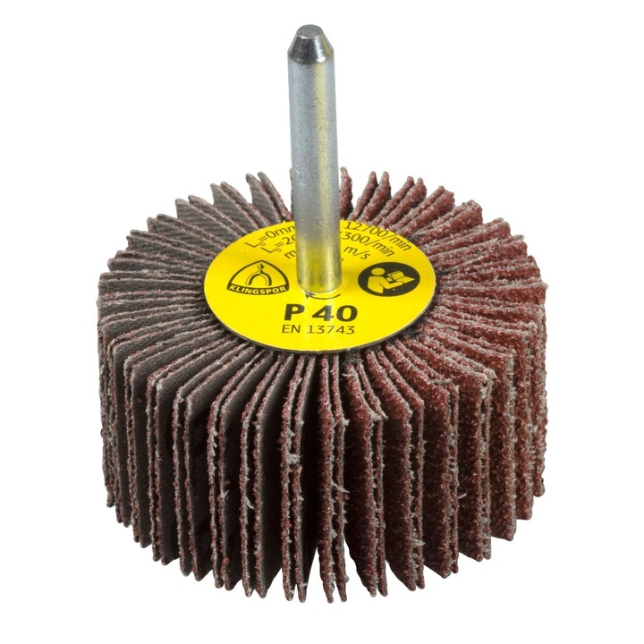 Perie abraziva, cu tija, pentru inox / metale / lemn / plastic, Klingspor KM 613, 50 x 30 x 6 mm, granulatie 40