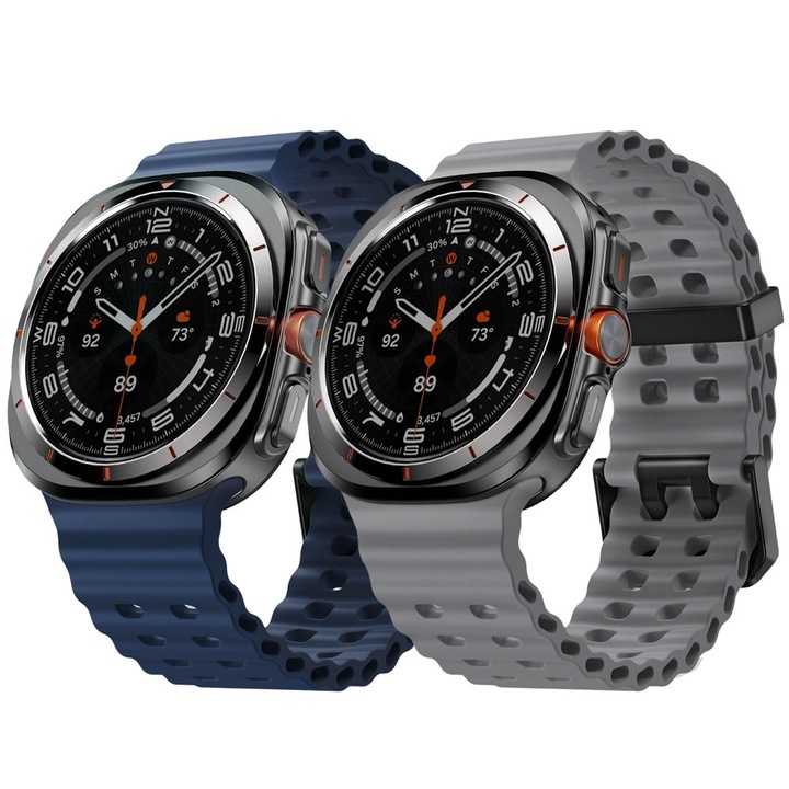 Set 2 curele smartwatch MATCHEASY, silicon, Pentru Samsung Galaxy Watch 8, albastru închis/Gri, 40mm/44mm