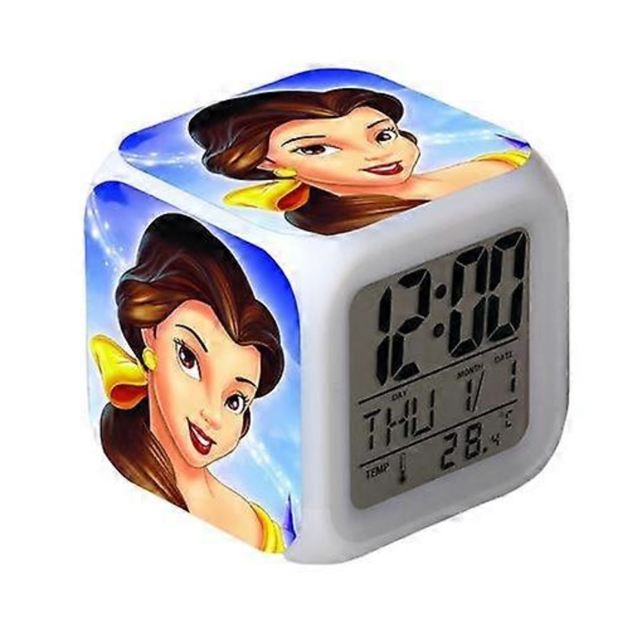 Wekity Frumoasa si Bestia Ceas desteptator LED patrat Ceas desteptator digital cu ora, temperatura, alarma, data