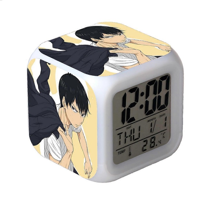 LED-es ébresztőóra junior röplabdához, négyzet alakú óra, digitális ébresztő idővel, hőmérséklettel, riasztással, dátummal